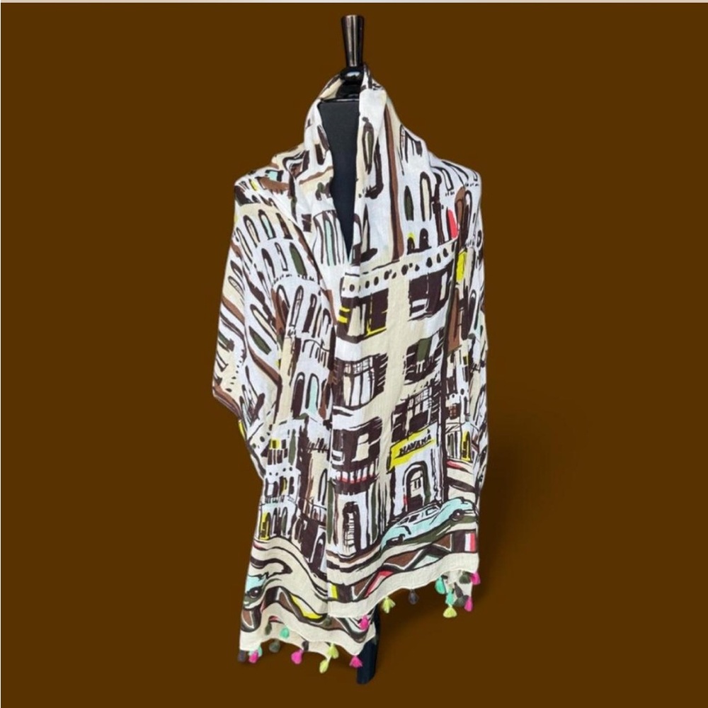 kate spade White Multicolor Cityscape Tassel Scarf - Picture 4 of 5